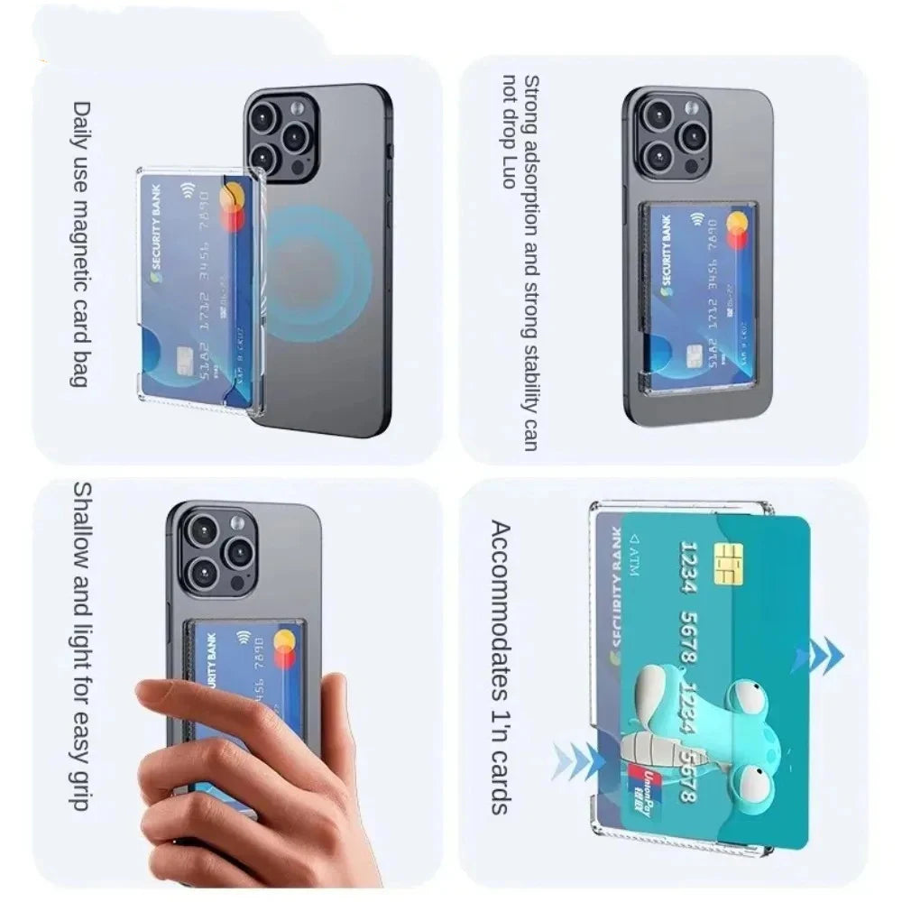Magnetic Card Transparent Case Wallet Clear Storage Box Holder Apple