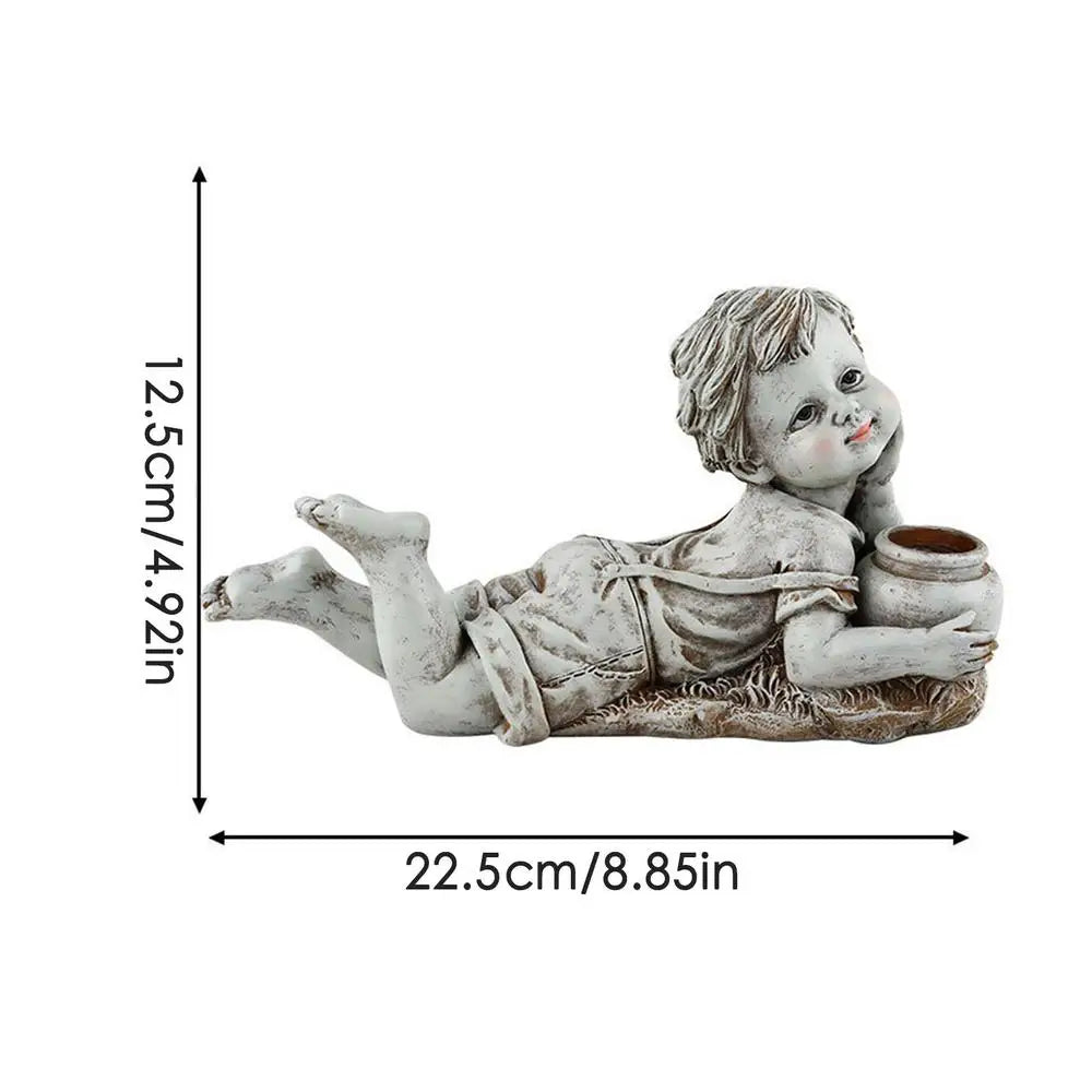 Garden Resin Child Sculpture Cute Little Boy Girl Statue Solar Indoor