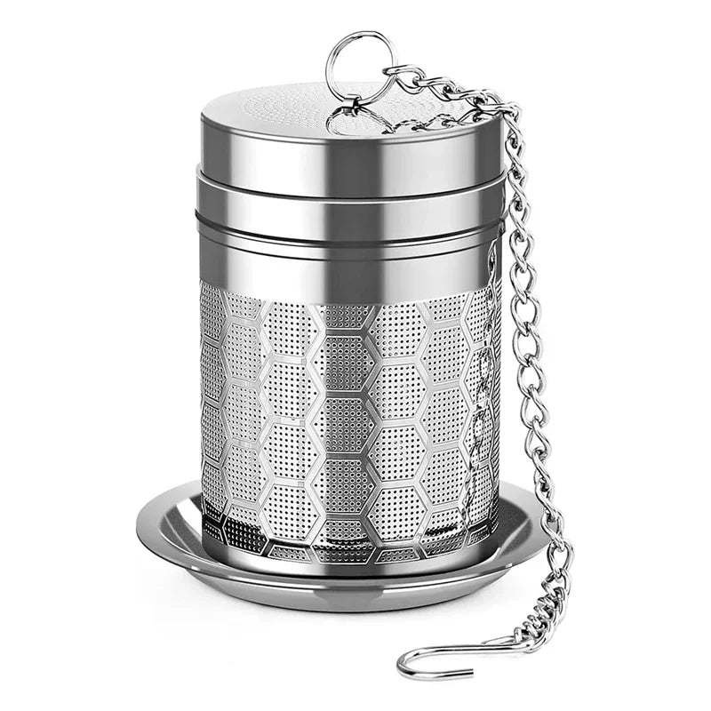 1pc Tea Infuser, Extra Fine Mesh Tea Strainers for Loose Tea, Stainless Steel Tea Strainer with Extended Chain Hook Zpaxo with dish