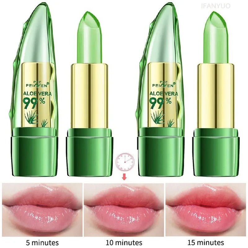 Aloe Vera Lipstick Natural Temperature Change Color Jelly Lip Balm Long Lasting Moistourizing Nutritious Lips Protection Makeup Zpaxo