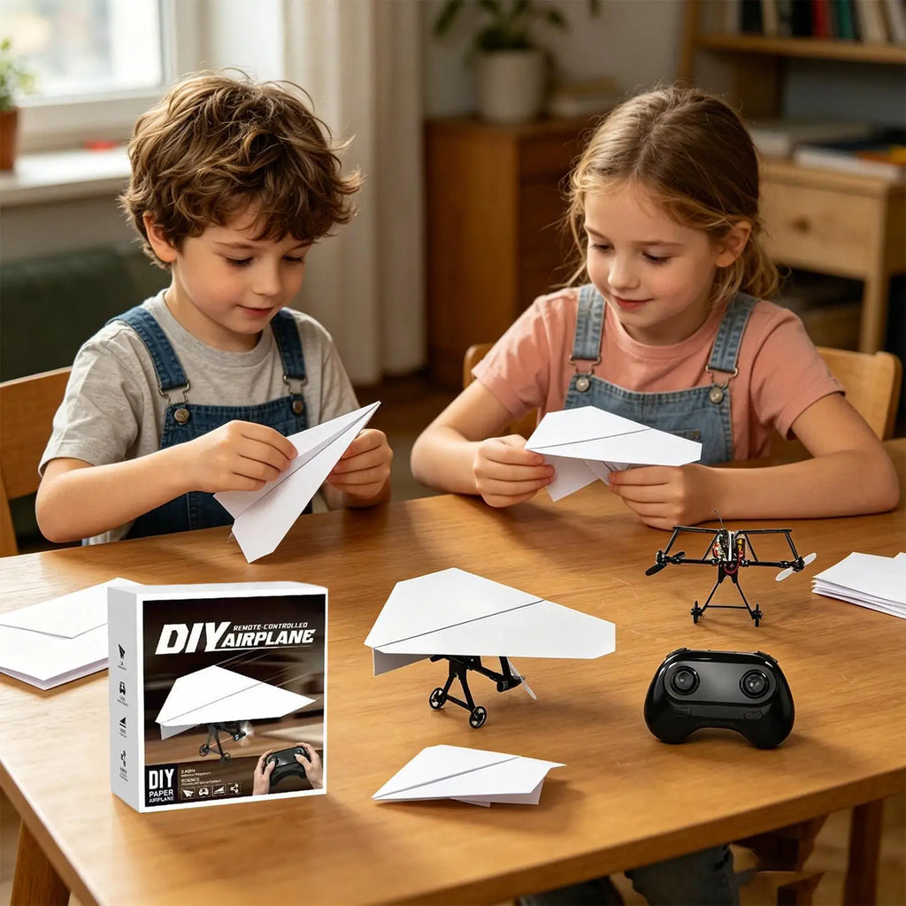 Paper Airplane Remote Control DIY Aircraft Toys Electric Remote Control Plane For Boys Girls Backyard Park Beach Camping School Zpaxo