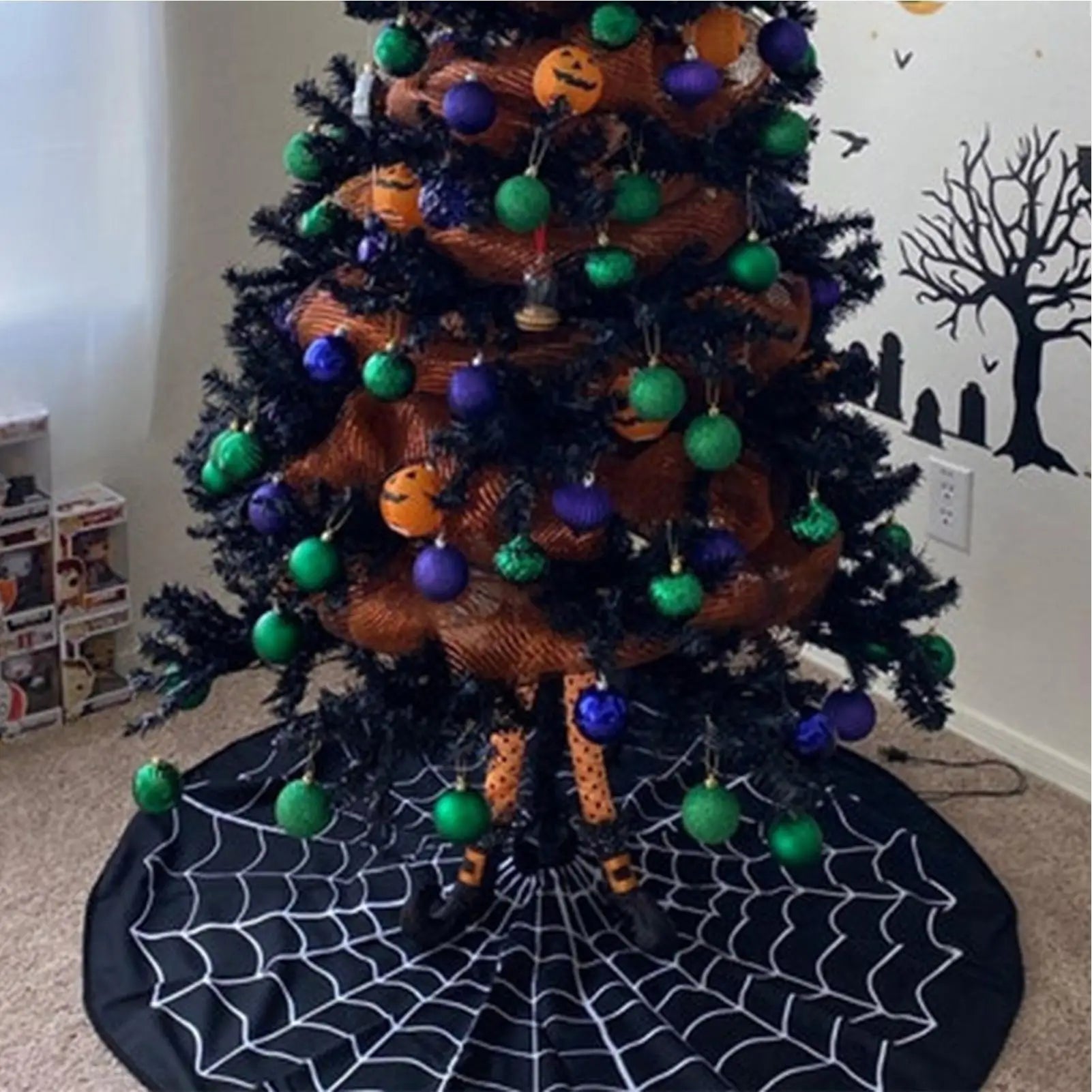 Halloween Tree Skirt Spider Web Horror Mat Indoor Outdoor Fall