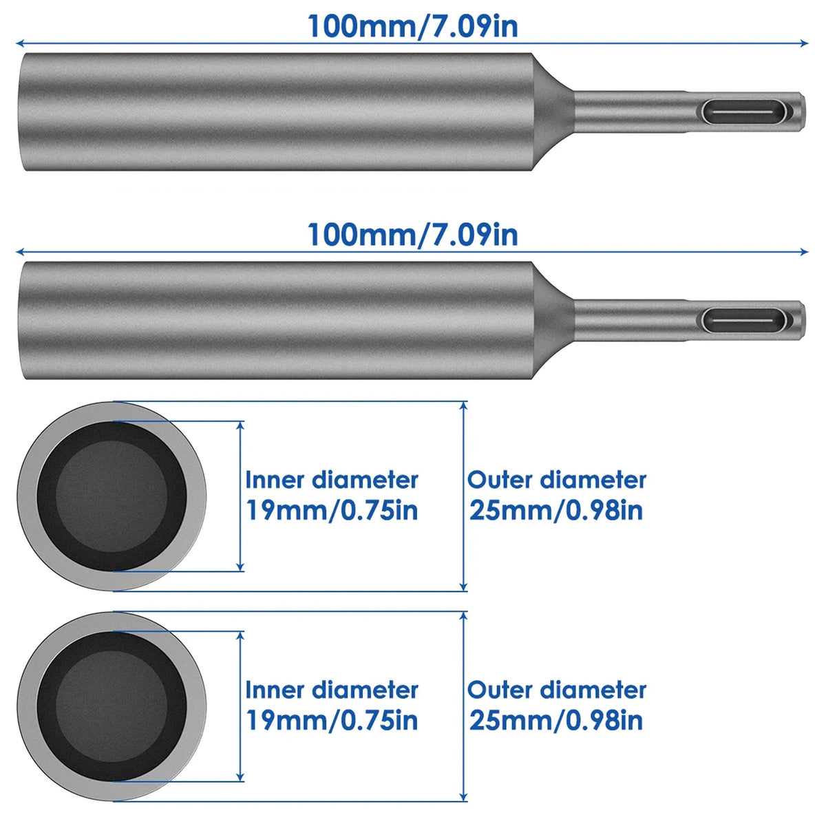 1/2PCS SDS Plus Ground Rod Driver Durable Hardened Steel Professional for Rotary Hammer Drill Power Tool for 5/8Inch and 3/4Inch Zpaxo 2PCS 25MM