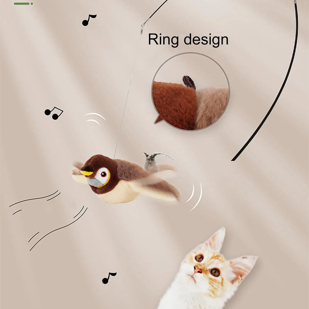 Bird Cat Toys for Indoor Cats Sparrow Plush Toys Touch Activated Flapping Wings Kitten Toys Vivid Chirping Rechargeable Zpaxo