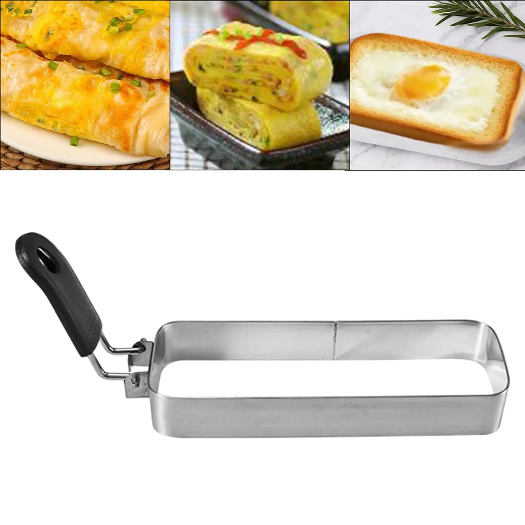Egg Ring with Handle for Griddle Pan for Breakfast Sandwich Muffin Omelette Ring Crumpet Ring Non Stick Shaper Rectangular Zpaxo 16X7.5CM