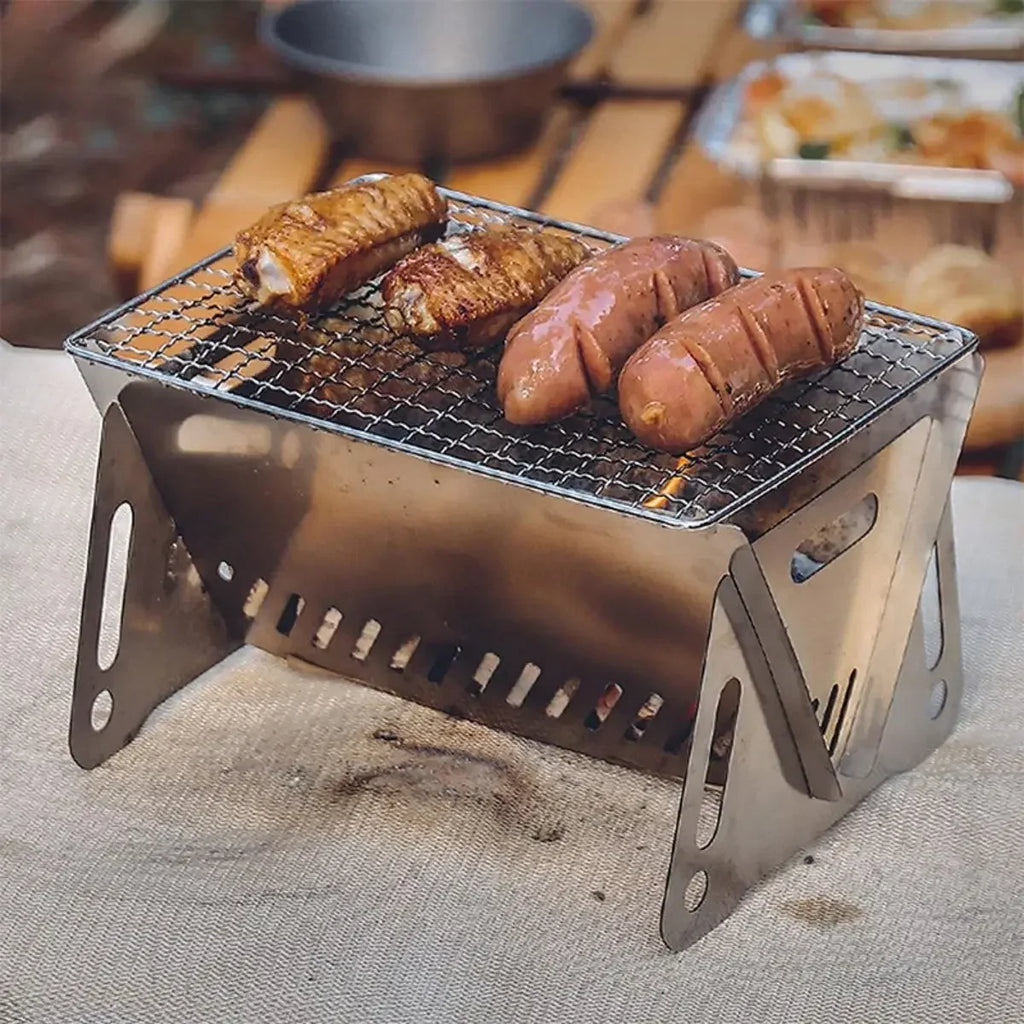 Portable Stainless Steel Camping BBQ Grill Rack & Firewood Stove Camping Grill Rack Zpaxo