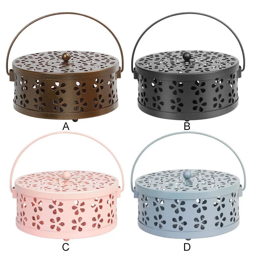 Portable Incense Burner Holder Lid Handle Coil Mosquito Outdoor