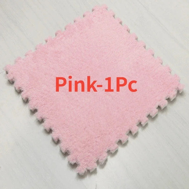 30 Plush Shaggy Interlocking Foam Carpet Tiles Kid Squares Protective Zpaxo Pink-1PC