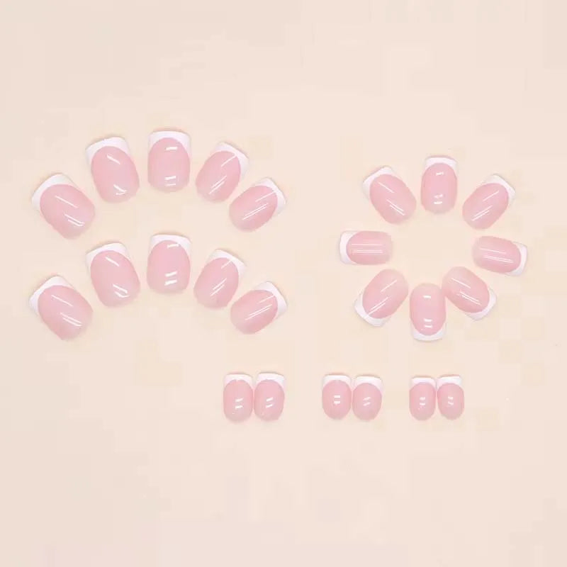 24-Pack French White Square Press-On Nails – Short Acrylic Set Press-On Nail Set Zpaxo pink