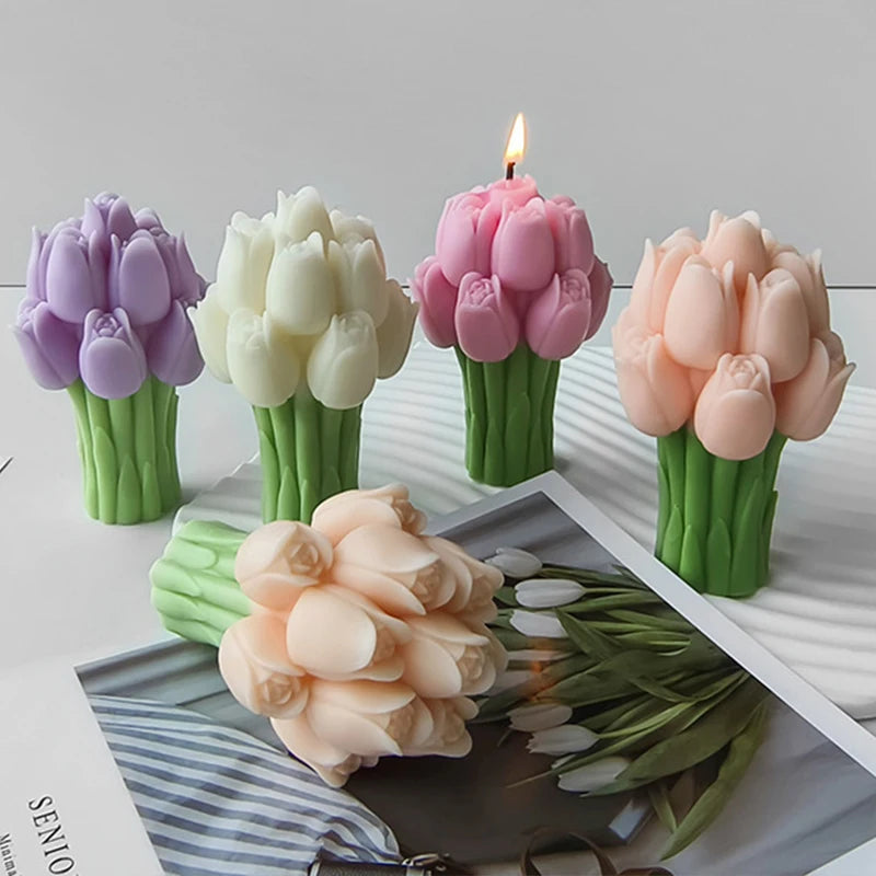 3D Tulip Candle Silicone Mold DIY Tulips Bouquet Flower Aroma Soap Plaster Polymer Clay Wax Craft Making Home Wedding Decor Zpaxo