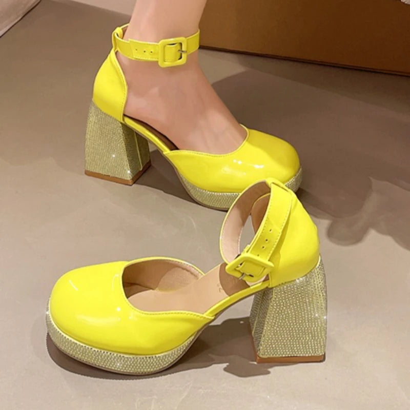 Women's Square Closed Toe Solid Block Heel Sandals Women Fashionable Zpaxo fluorescent green 44