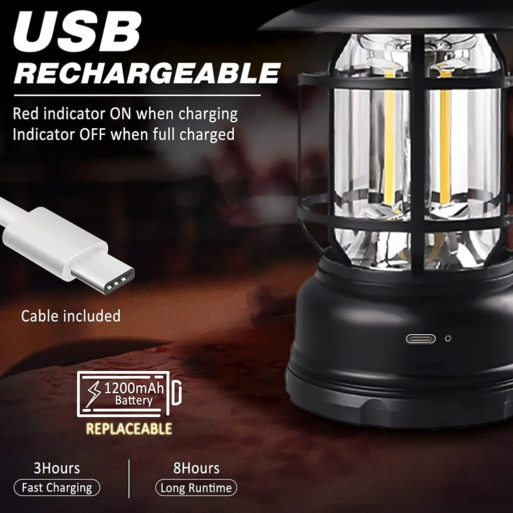 Rechargeable COB Camping Lantern – Waterproof, Stepless Dimming