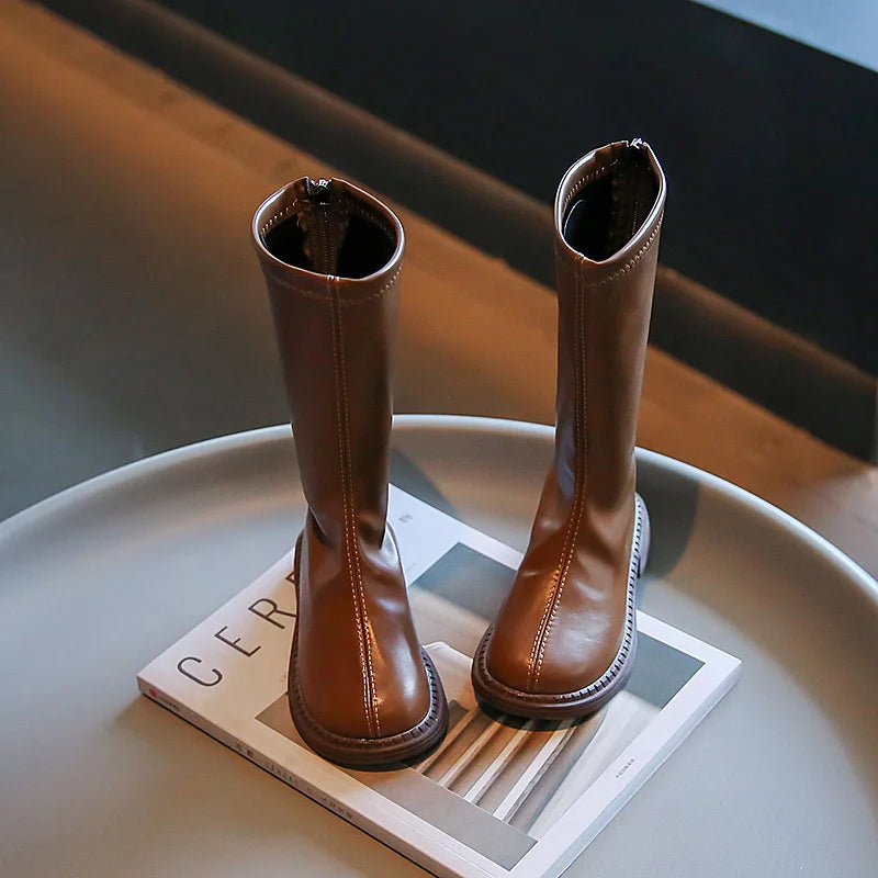Girls Boots 2026 Autumn Spring Soft Leather Japanese Princess Shoes Zpaxo Brown 36(Insole22.7cm) China Mainland