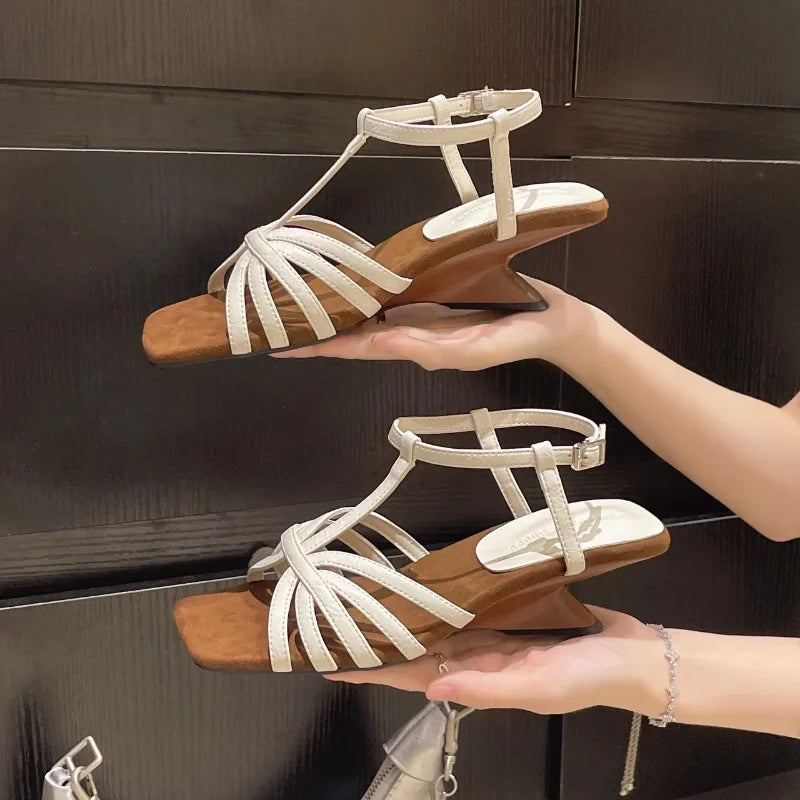 Square Open Toe Summer Women's Hollow Out Breathable Vintage Zpaxo