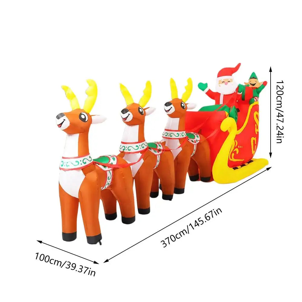 Christmas Inflatable Deer Cart 12Ft Giant Home Decor LED Lights