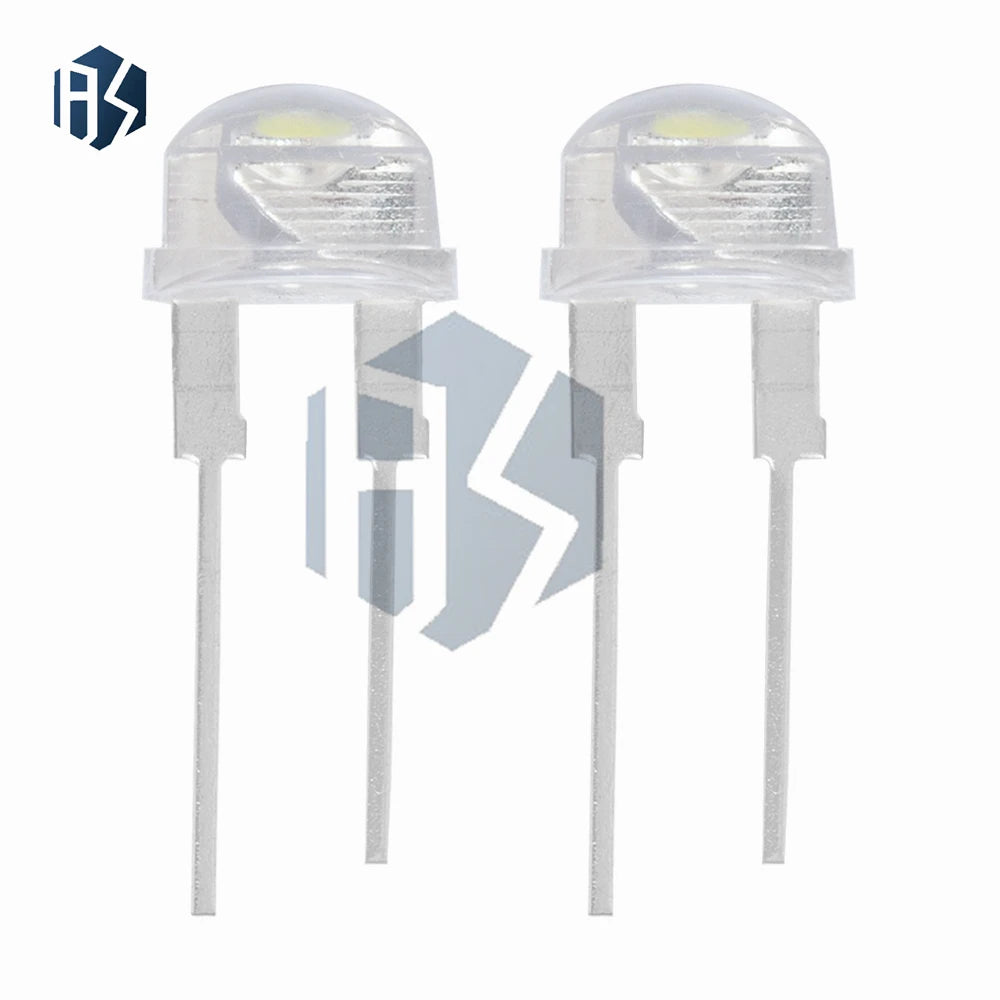 100Pcs 8mm F8 Straw Hat LED Diode, 0.5W 3.0-3.2V Super Bright White Wide-Angle Clear LED Zpaxo