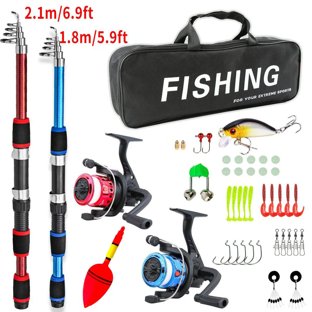 Telescopic Carbon Lure Rod & Reel Set – 1.8m / 2.1m Complete