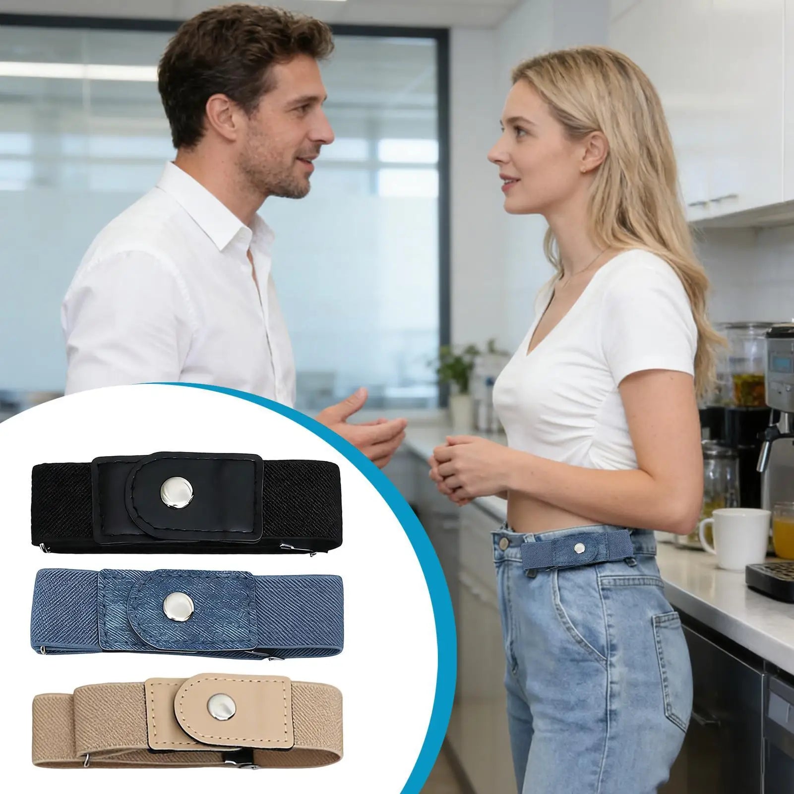1 Pair No Buckle Elastic Belt Stretchable Adjustable Waistband Women