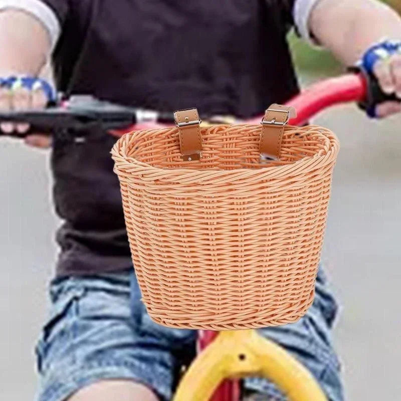 Front Handlebar Bicycle Basket Multifunction Traditional Bicycle Basket Waterproof Hand Woven Bike Basket for Kids Children Bike Zpaxo