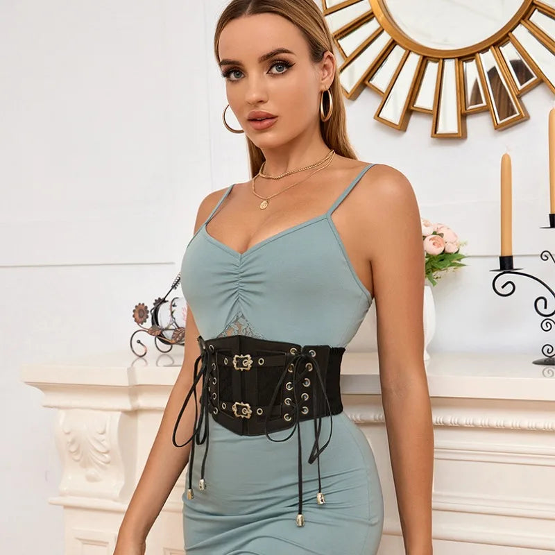 Plus Size Lace Corset Belt – Goth Punk Elastic Waist Cincher Corset Waist Belt Zpaxo