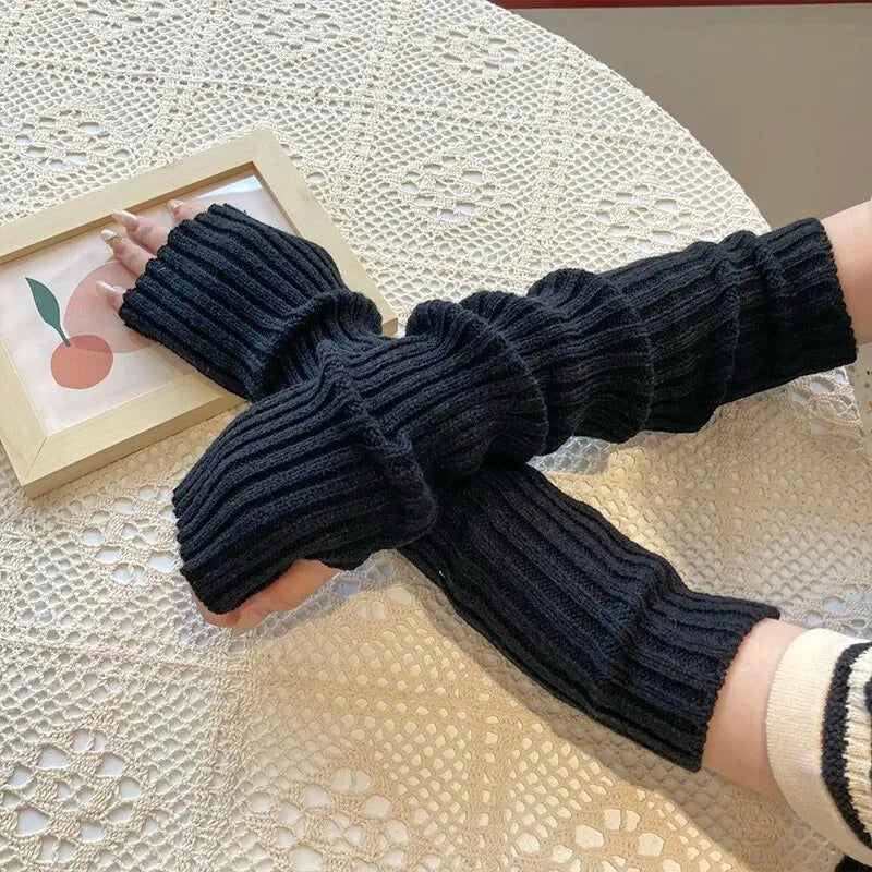 Y2K Fingerless Mittens Women Knitted Gloves Cosplay Anime Gloves Winter Arm Warmers Punk Gothic Harajuku Knit Mitten Arm Sleeves Zpaxo