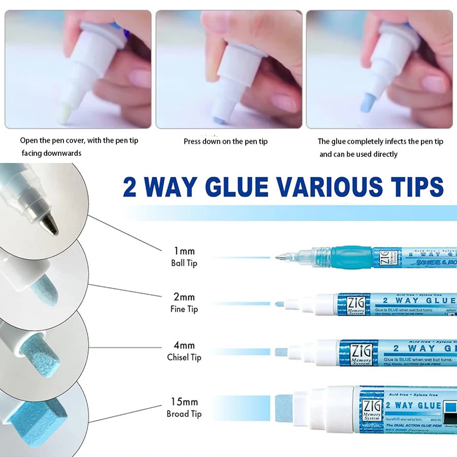 2 Way Glue Pen(1mm/2mm/4mm/15mm) , Adhesive for Professional,Artists, Crafting, Scrapbooking, Gift Card Zpaxo