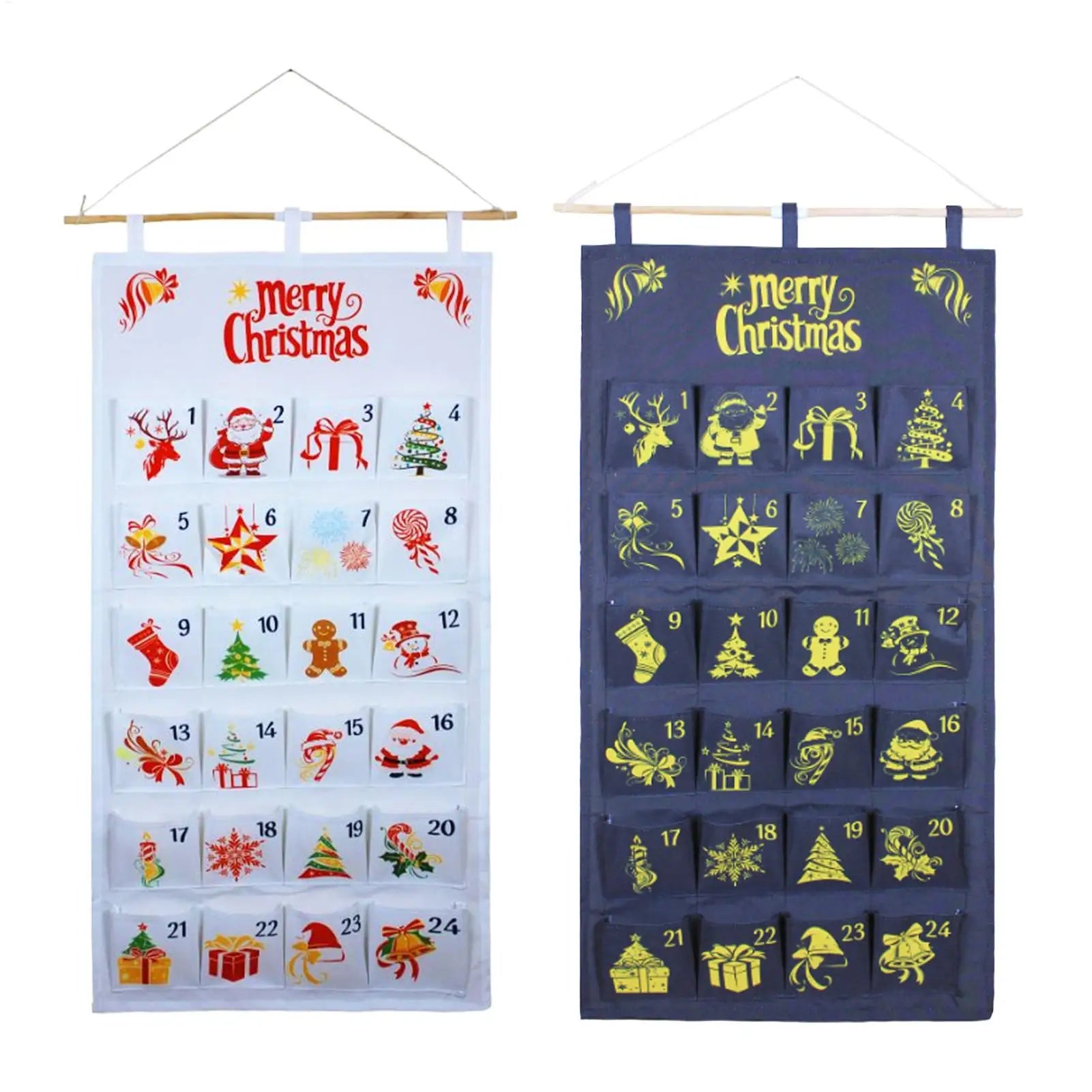 24 Days Christmas Advent Calendar Bag Hangable Fabric Storage Pockets