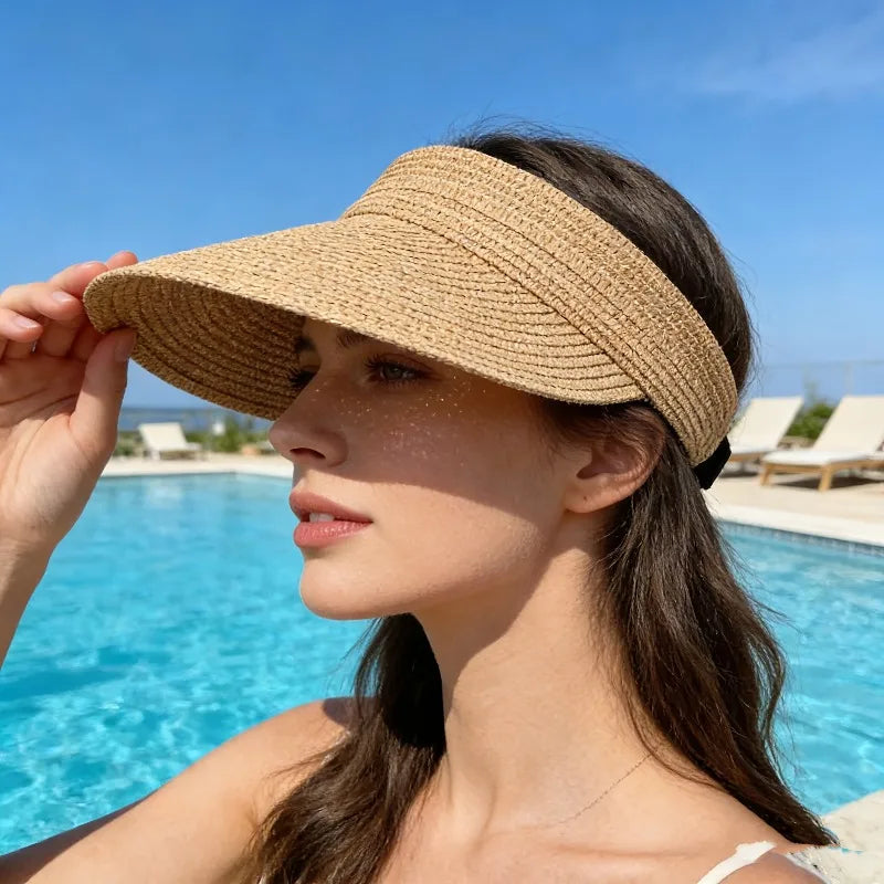 Women's Foldable Wide Brim Sun Hat Spring Summer Straw Beach Outdoor