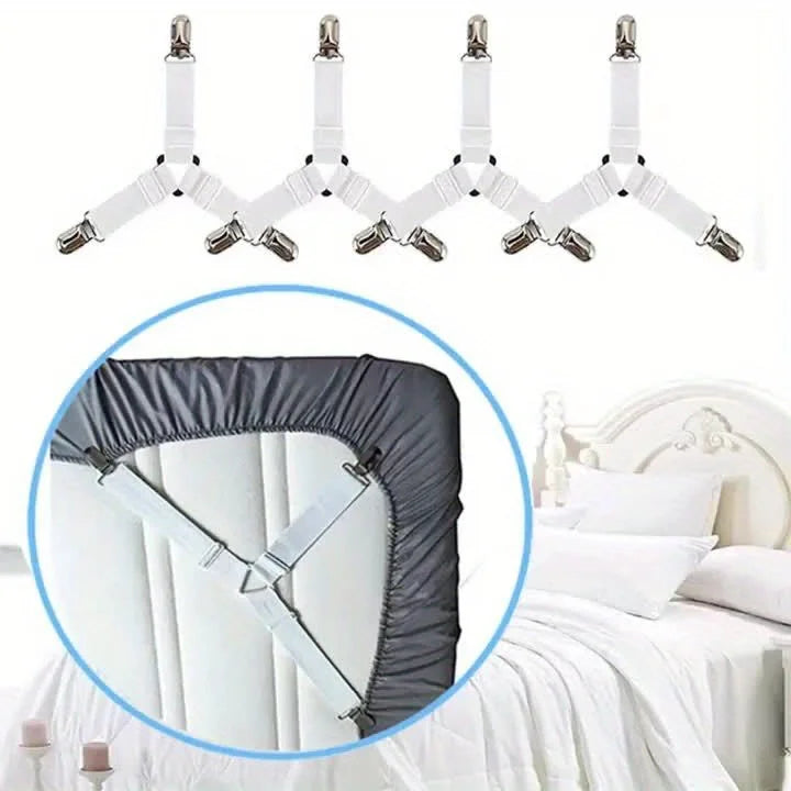 Black Knitted Sheet Straps 4-Pack Adjustable Bed Fasteners Gripper