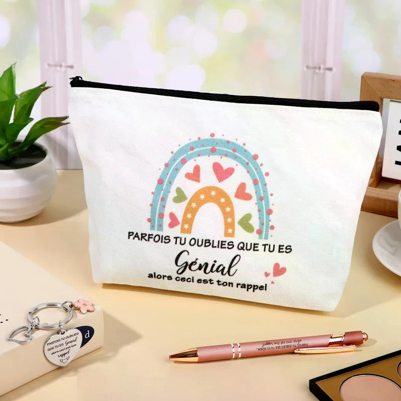 French Inspirational Coworker Appreciation Gifts Set Include Inspirational Keyring Rainbow Toiletry Makeup Bag Zpaxo