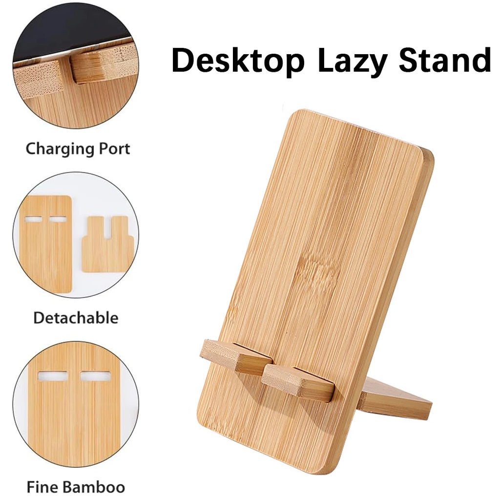 Bamboo Wood Desktop Phone & Tablet Lazy Stand Dock