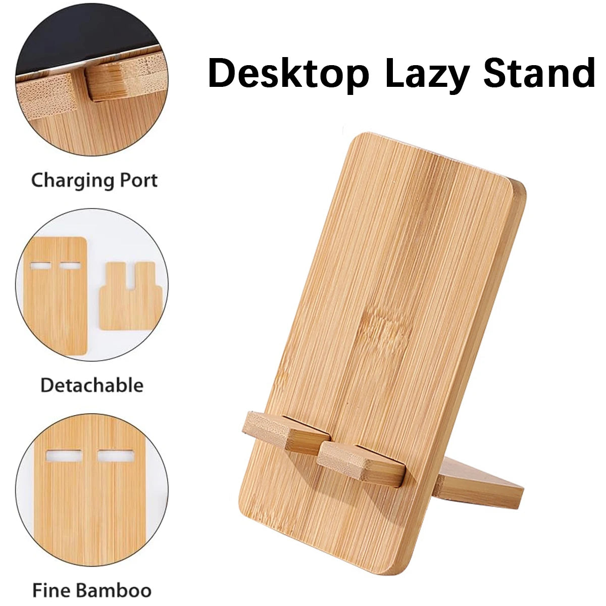 Bamboo Wood Desktop Phone & Tablet Lazy Stand Dock