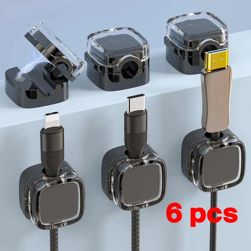 Universal Colorful Magnetic Cable Organizer Smooth Adjustable Cable Holder Under Desk Cable Management Wire Keeper Cable Clips Zpaxo 6PCS Black