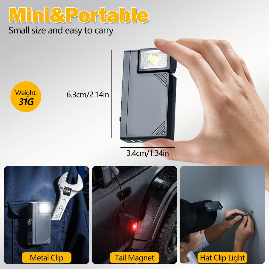 Mini COB LED Keychain Flashlight – USB-C Rechargeable 600 Lm