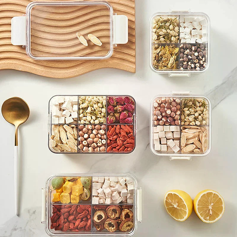 Sealed Plastic Food Storage Box Divided Food Grade Empty Cereal Candy Dried Jars Spice Box With Lid Fridge Storage Jar Container Zpaxo
