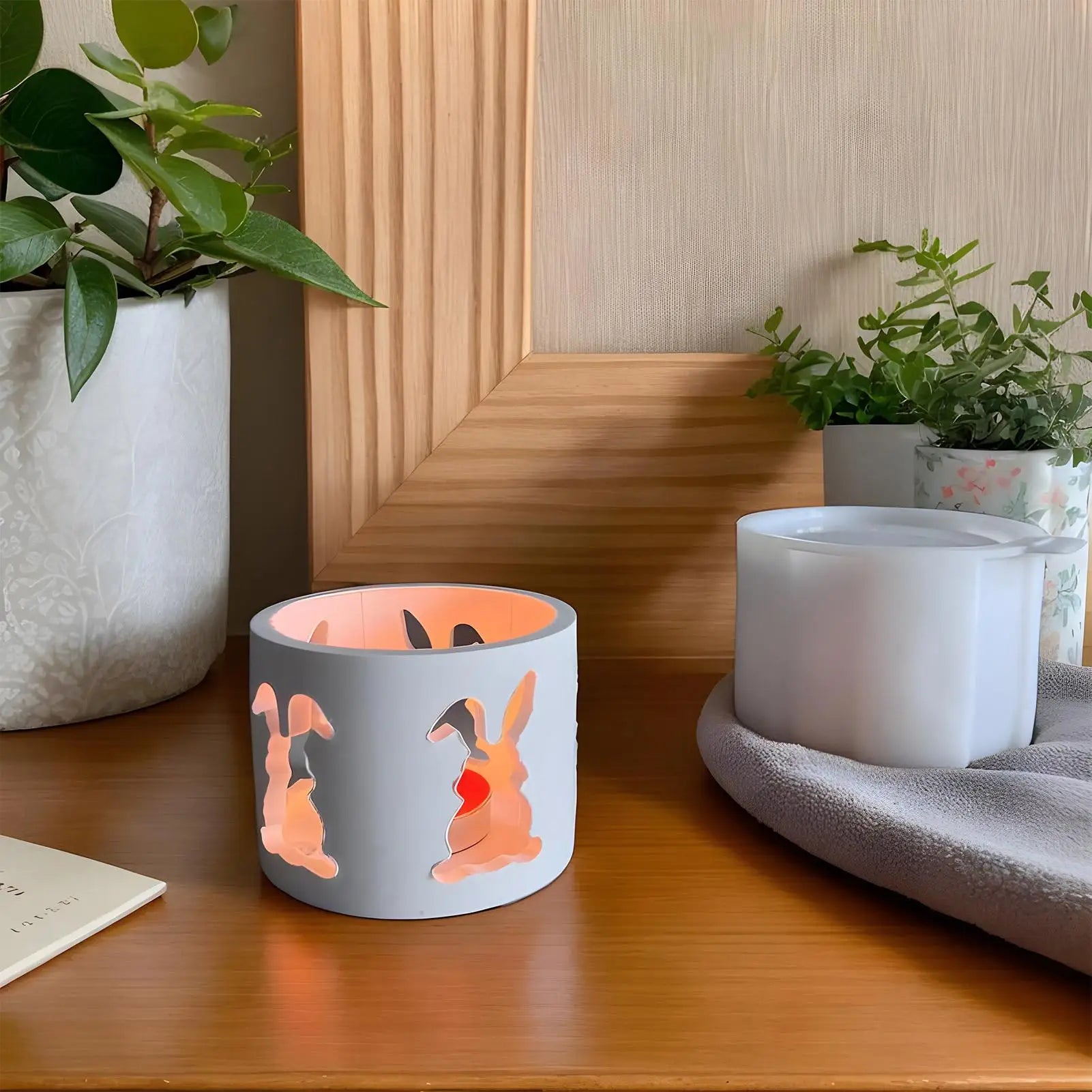 Candle Holder Mold Soft Non Stick Mould Hollow Rabbit Design Tea