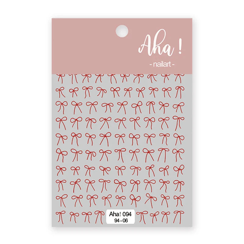 Wine Red Gilt Bow Nail Sticker Silver Gold Laser Nail Sticker Combination of Different Sizes Self-Adhesive Nail Art Decoration Zpaxo