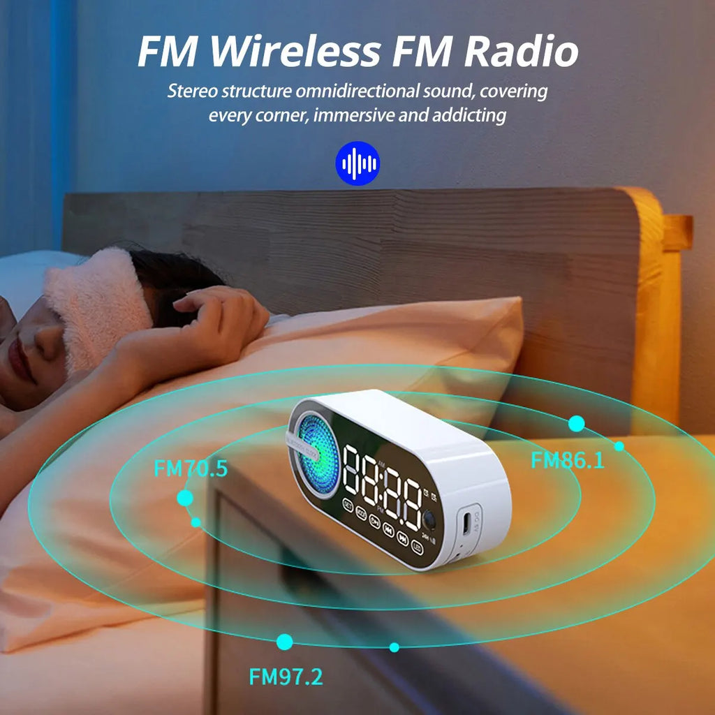 Quiet Wireless Bluetooth Speaker Alarm Clock RGB TWS USB LED Mirror Digital Clock FM Large Display For Bedroom Office Decktops Zpaxo