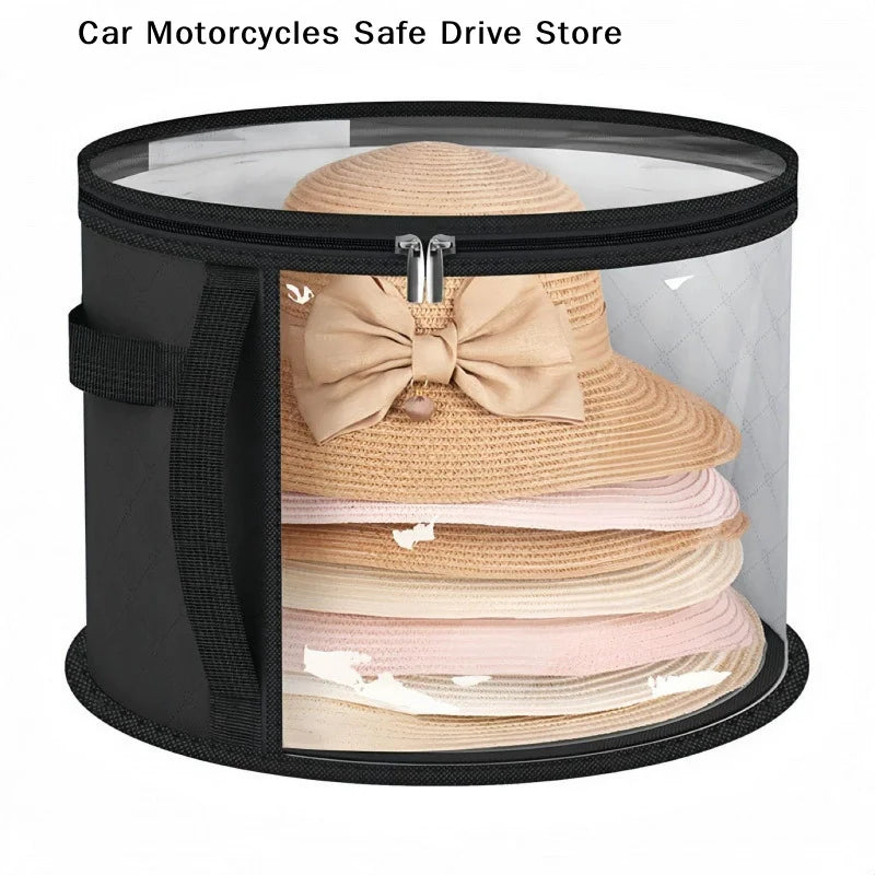 Hat Storage Box Non-woven Clear Bucket Foldable Travel Zipper Clothes