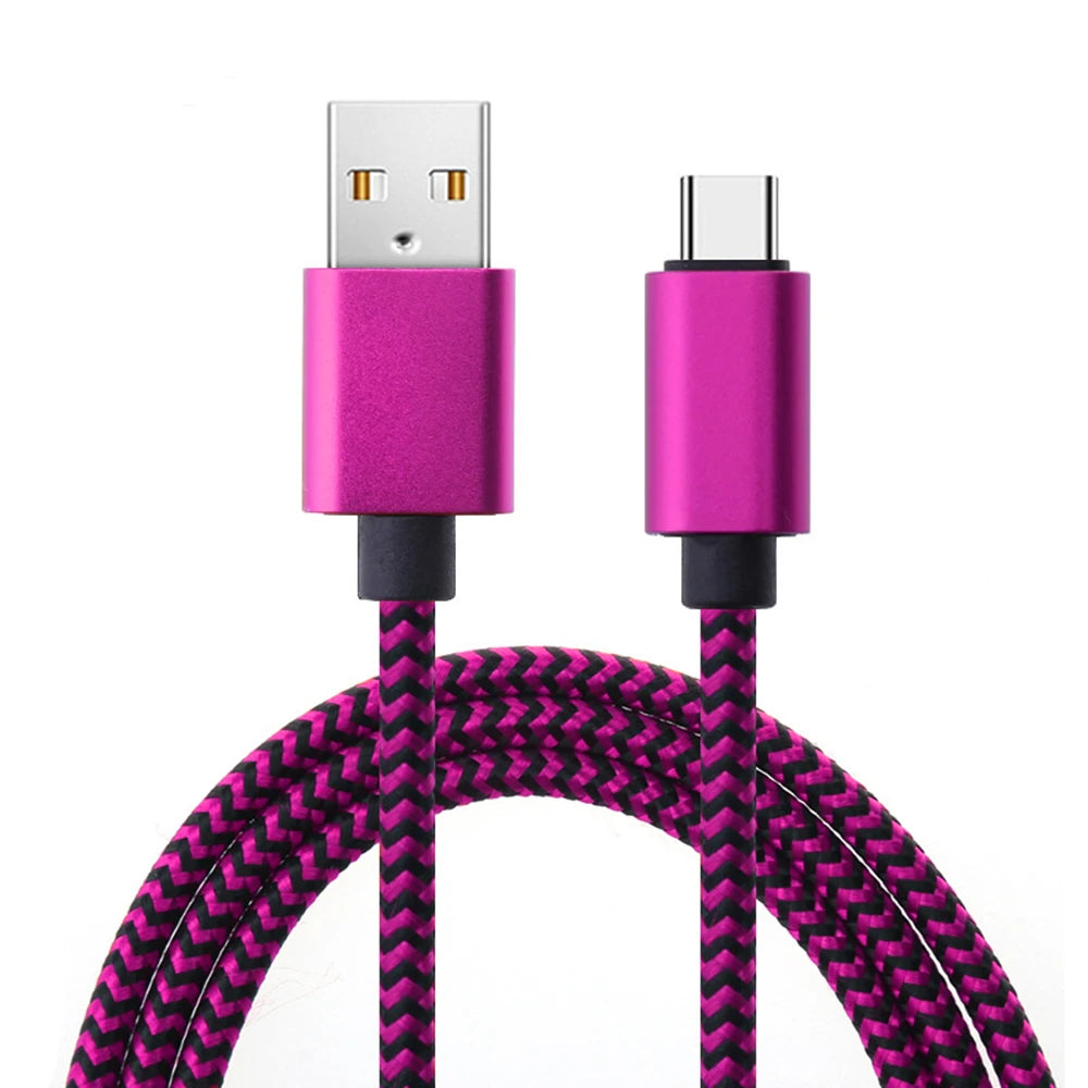 USB Type C Charger Cable Date Sync Fast Charging Nylon Braided Wire Charger Cable For Samsung Huawei Android Type C Mobile Phone Zpaxo Rose Red 1m