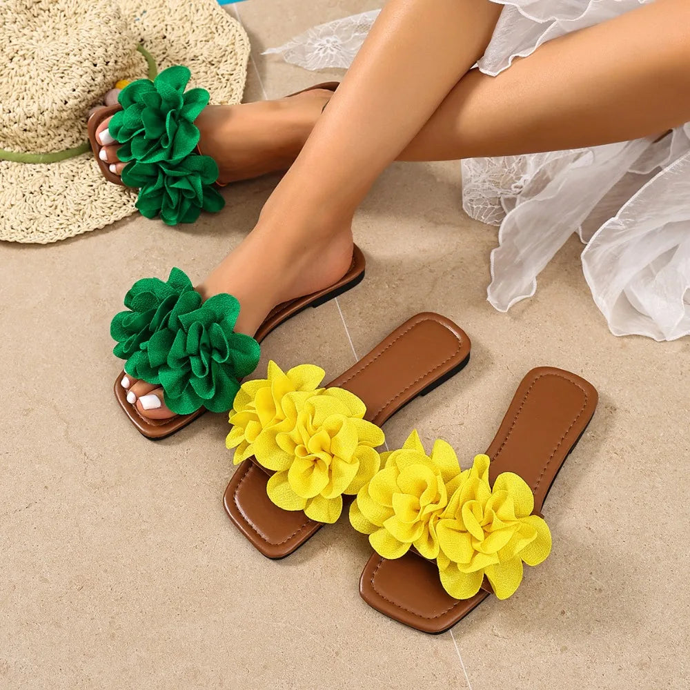 2026 Summer Series Women's Flat Bottom Leaky Toe Flower Decoration