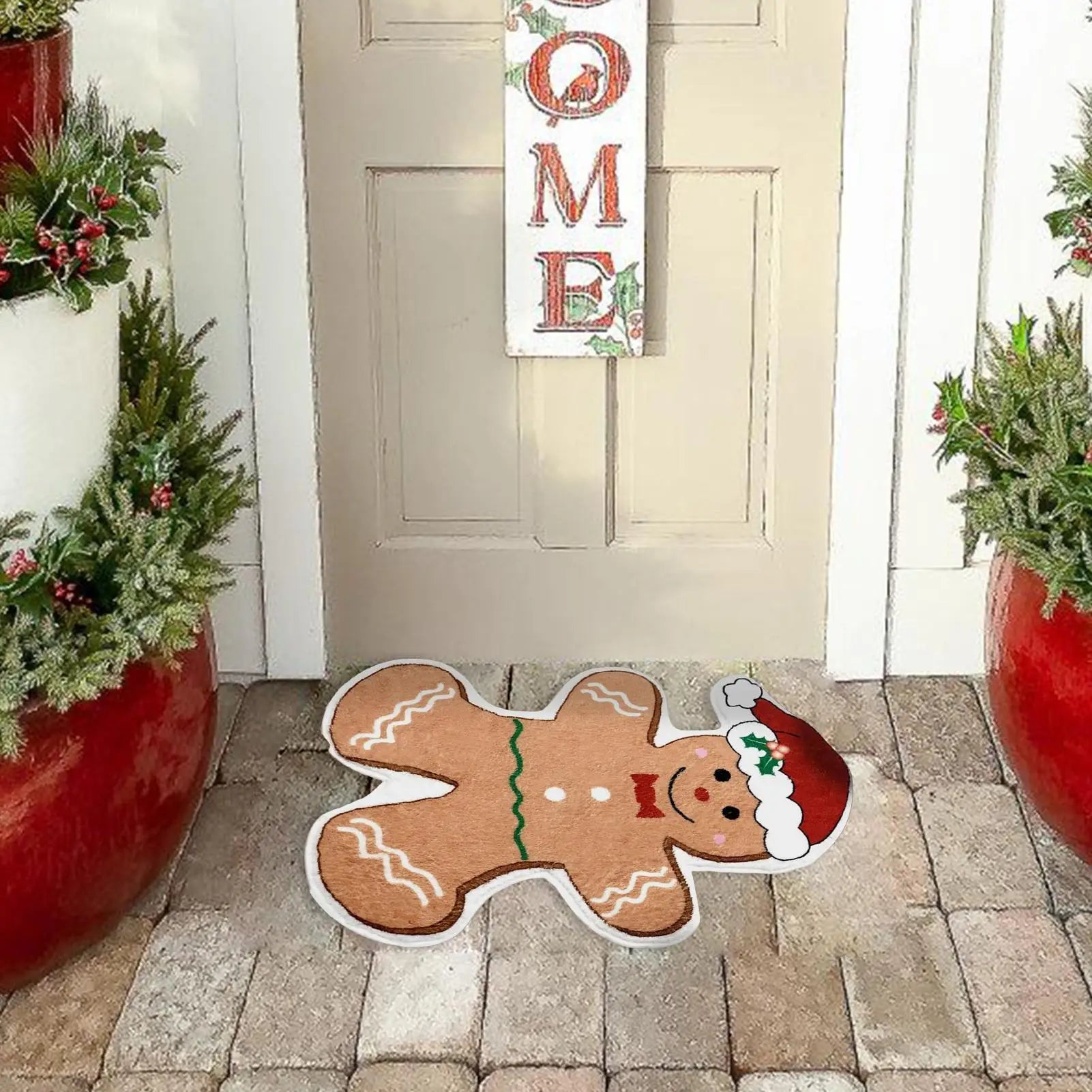 Gingerbread Man Doormat 50x80cm Absorbent Christmas Rug Carpet Non