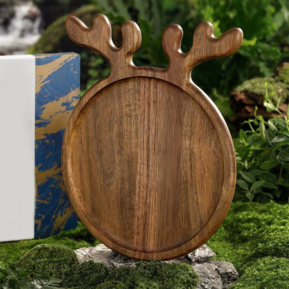 1- Christmas Wood Antler Appetizer Platter Decorative Tree Tray Plate