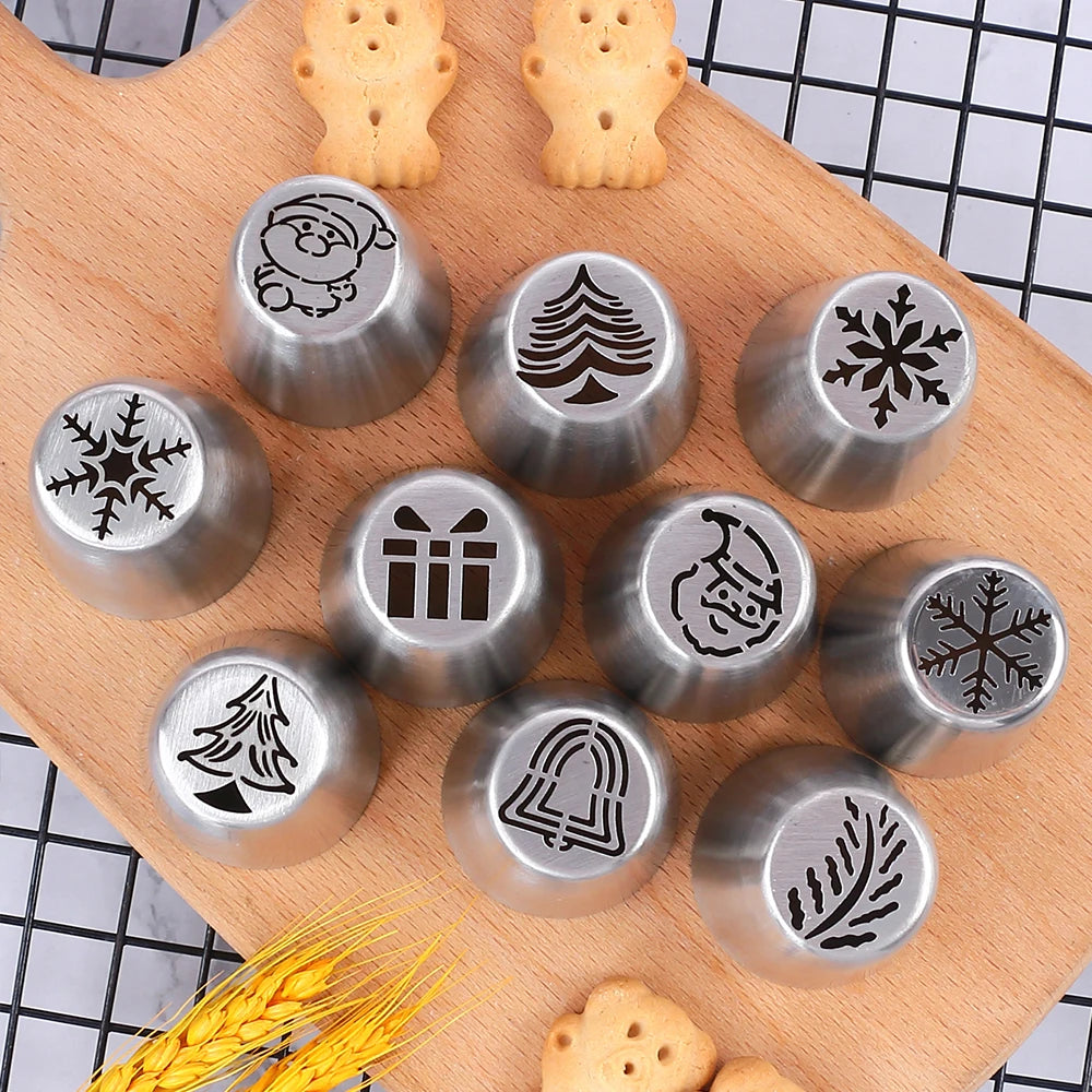 10Pcs Russian Piping Tips Set Christmas Cake Decorating Tools Nozzles Piping Icing Tips for Cake Cupcake Cream Muffins Zpaxo