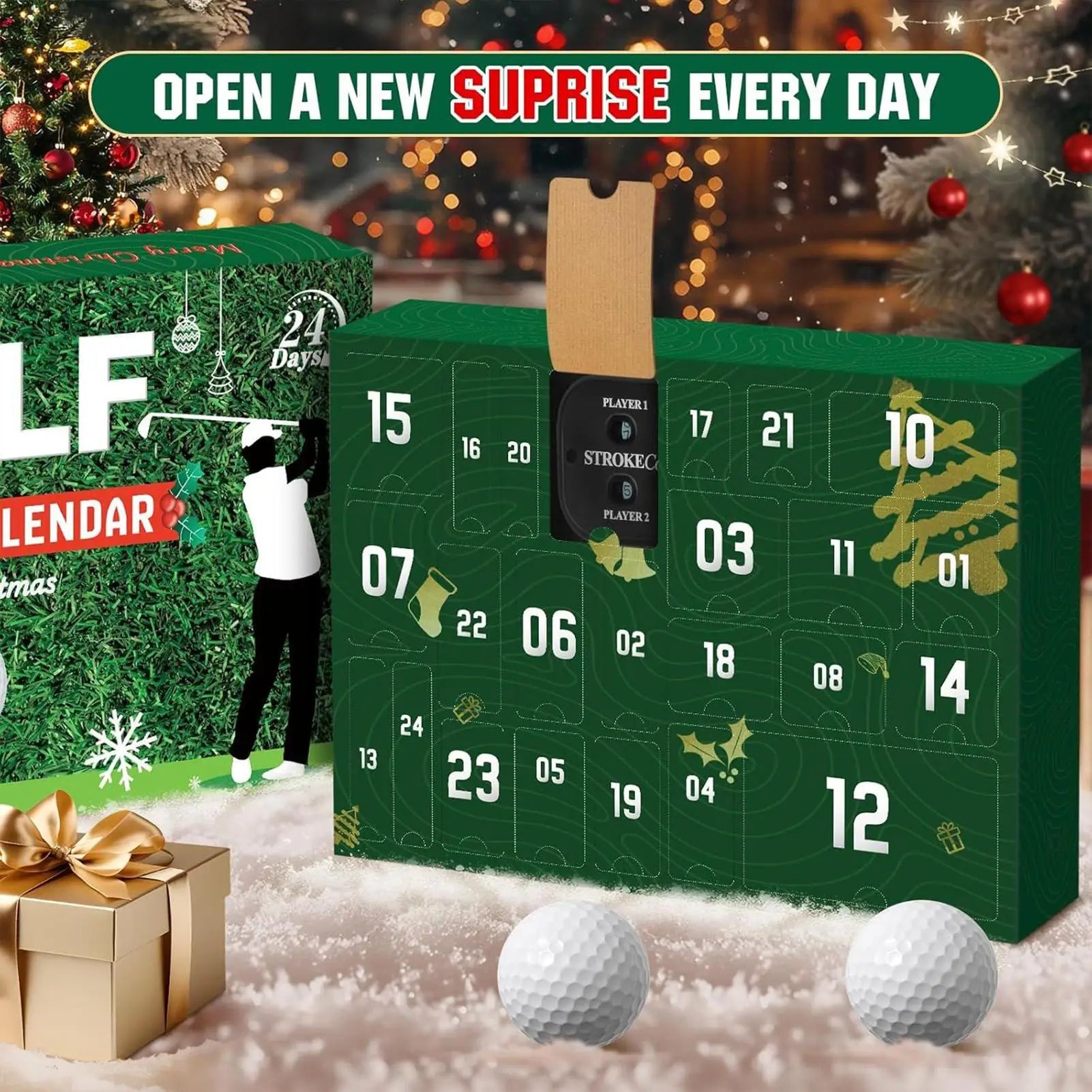 Christmas Countdown Decor 24 Boxes Accessory Golf Themed Design Men