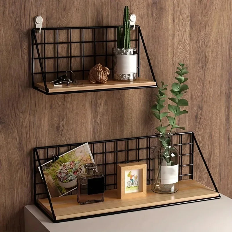 Wooden Wall-Mounted Storage Rack – Plant Stand & Key Holder