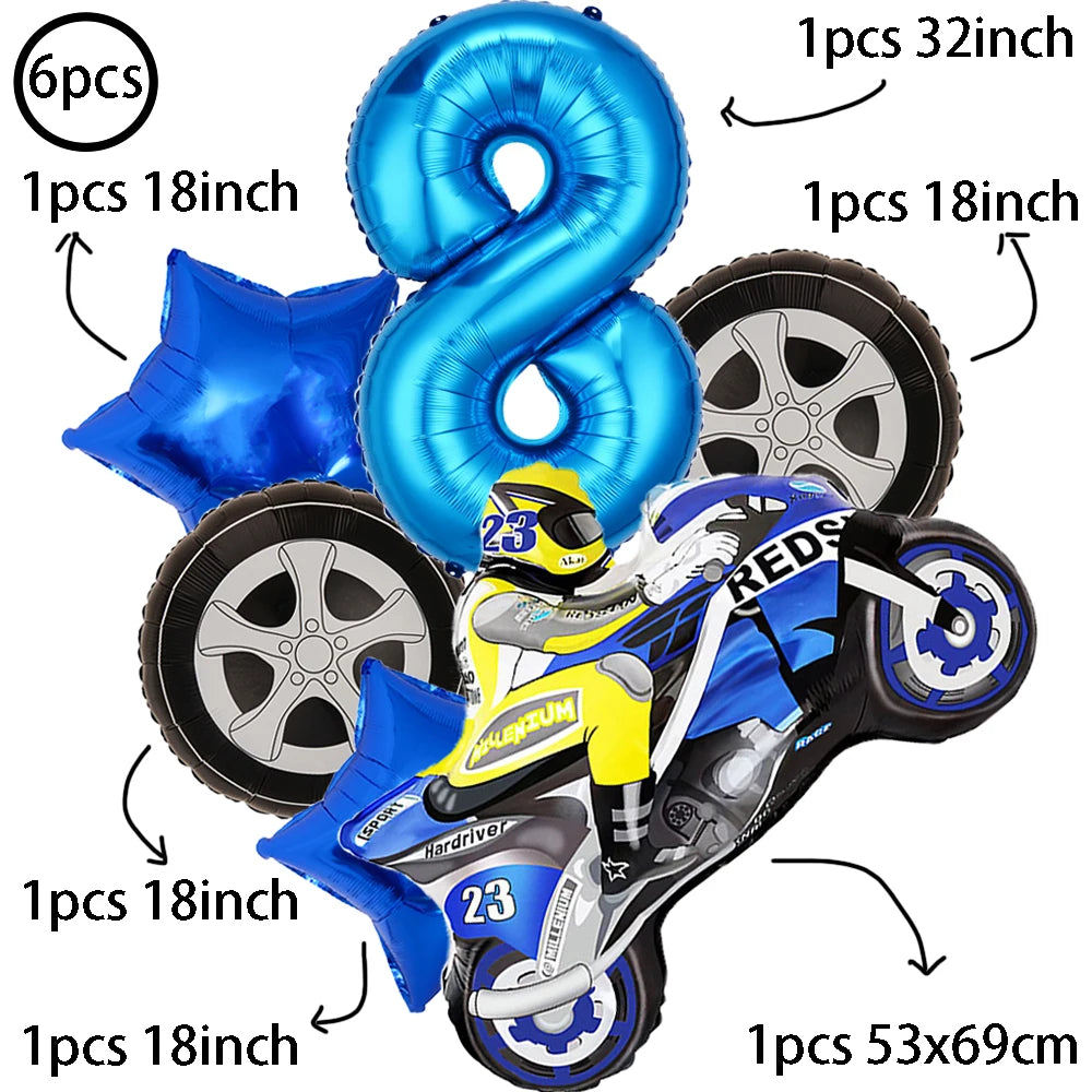 Large Motorcycle Foil Balloons Racing Car Balloon Boy Birthday Party Zpaxo 6pcs set8 Other