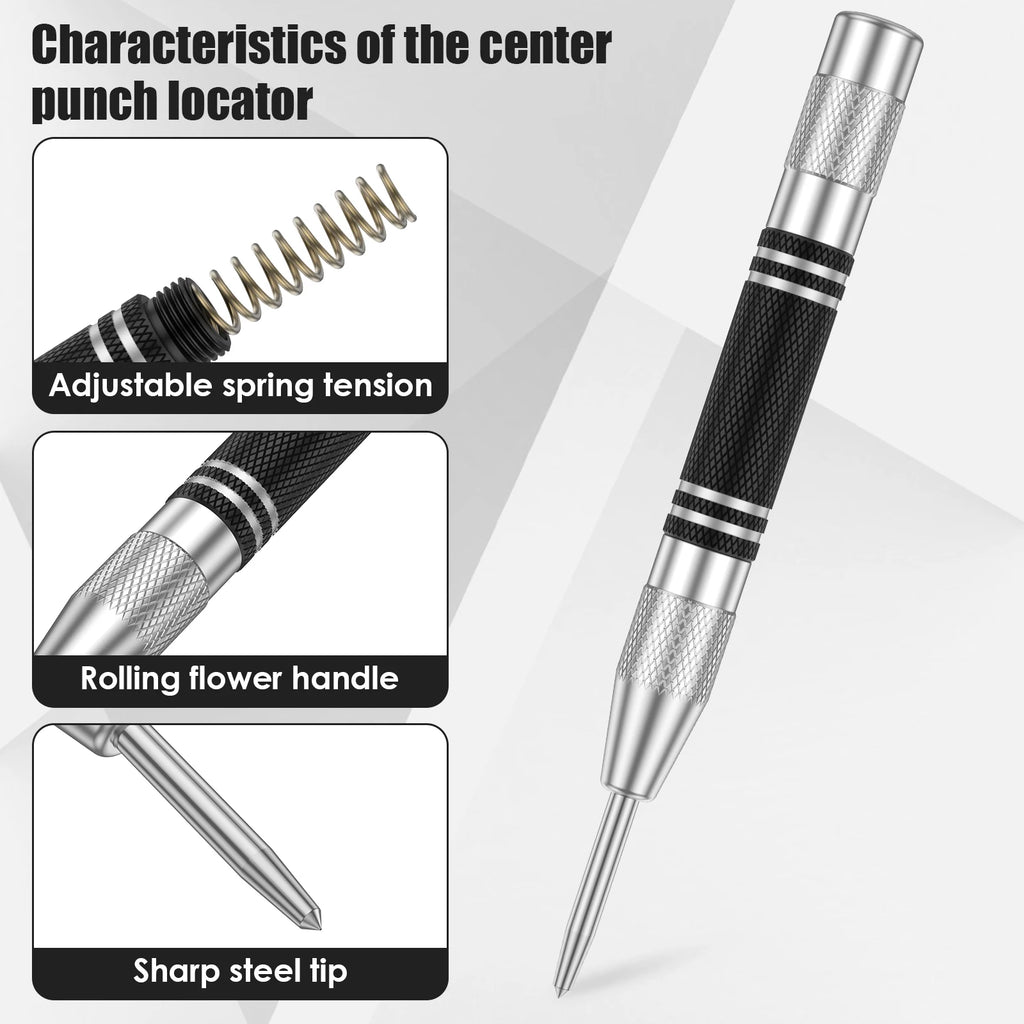 Automatic Center Punch 5 inch Steel Spring Loaded Center Hole Punch with Adjustable Tension Punch Tool for Metal Wood Glass Plas Zpaxo
