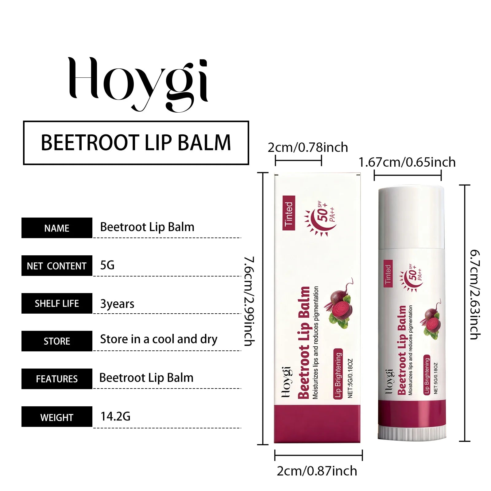 Hoygi SPF 50+ Lip Balm – Kojic Acid, Ceramide & Beetroot SPF Lip Balm Zpaxo Beetroot