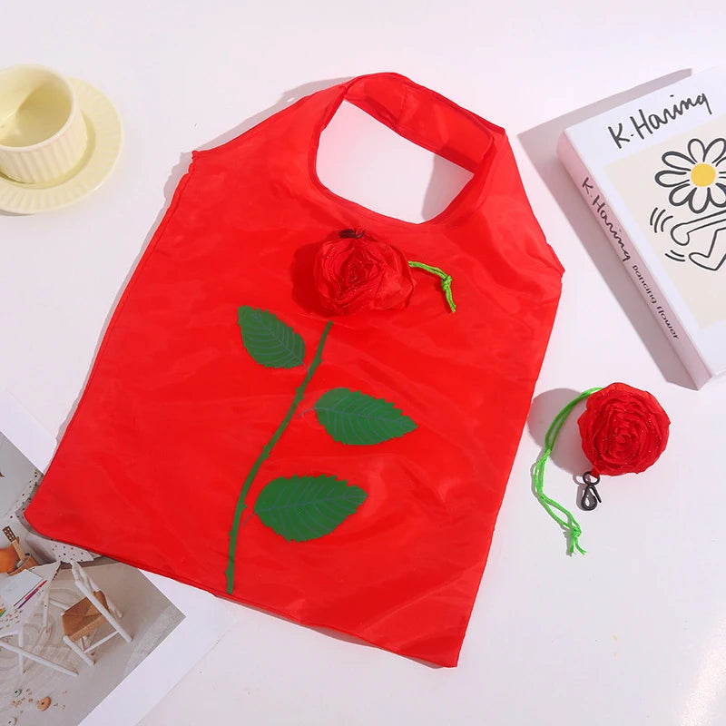Rose Flower Foldable Shopping Bag Portable Large Capacity Folding Zpaxo Red